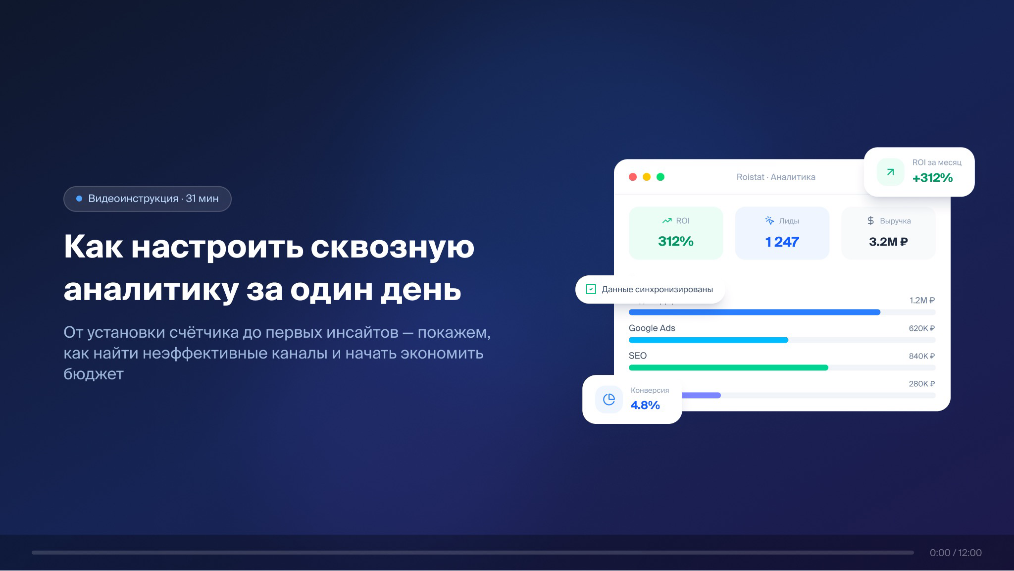 Видео-демо сквозной аналитики Roistat — как настроить и увидеть окупаемость рекламы за 5 минут