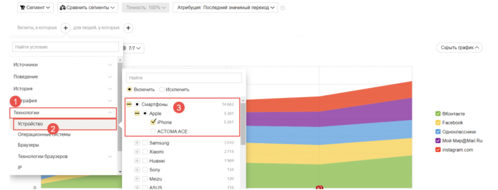 Настройки фильтра для отчёта