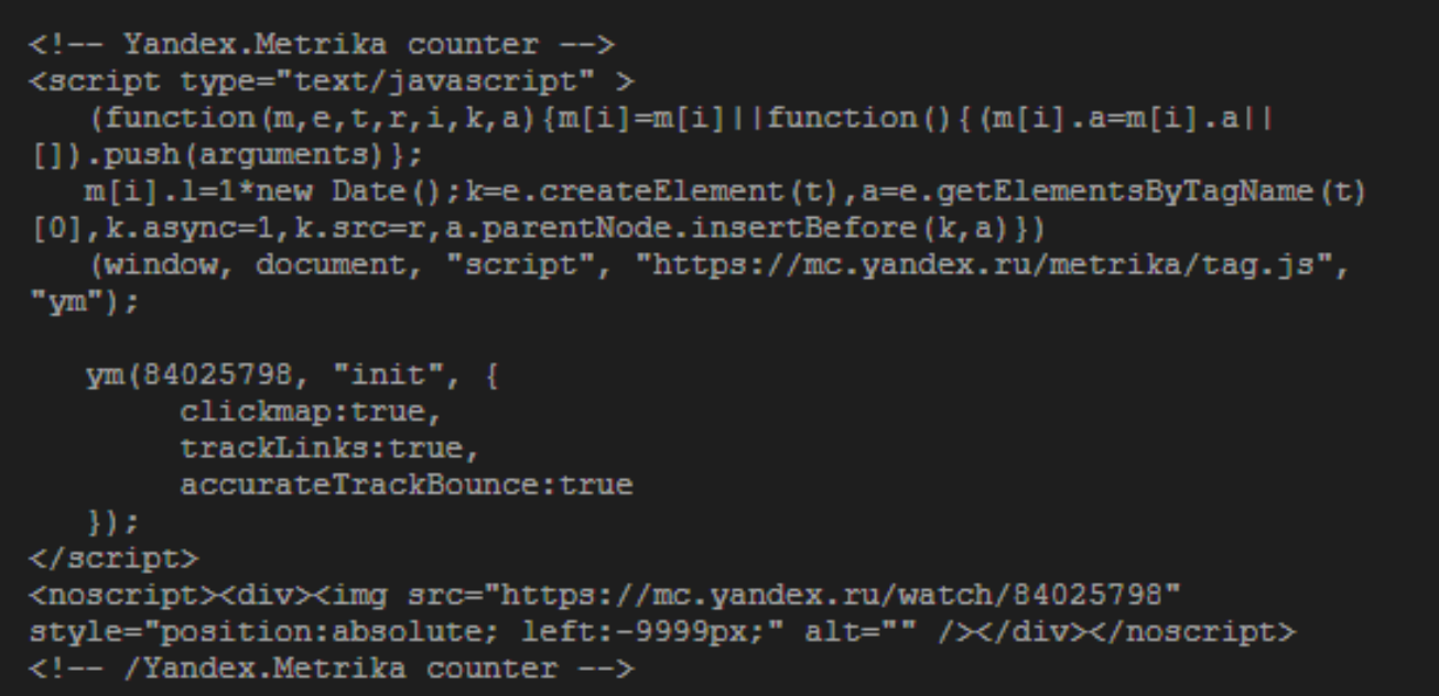 Пример счётчика «Яндекс Метрика»