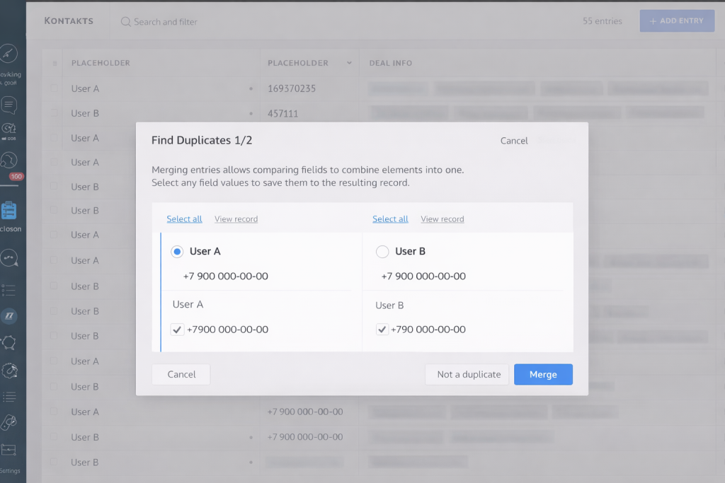 Пример дублей в CRM-системе