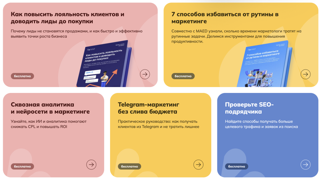 Пример материалов Академии Roistat, которые помогают в решении вопросов клиентов и положительно влияют на сокращение цикла сделки