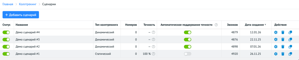 Сценарии в инструменте